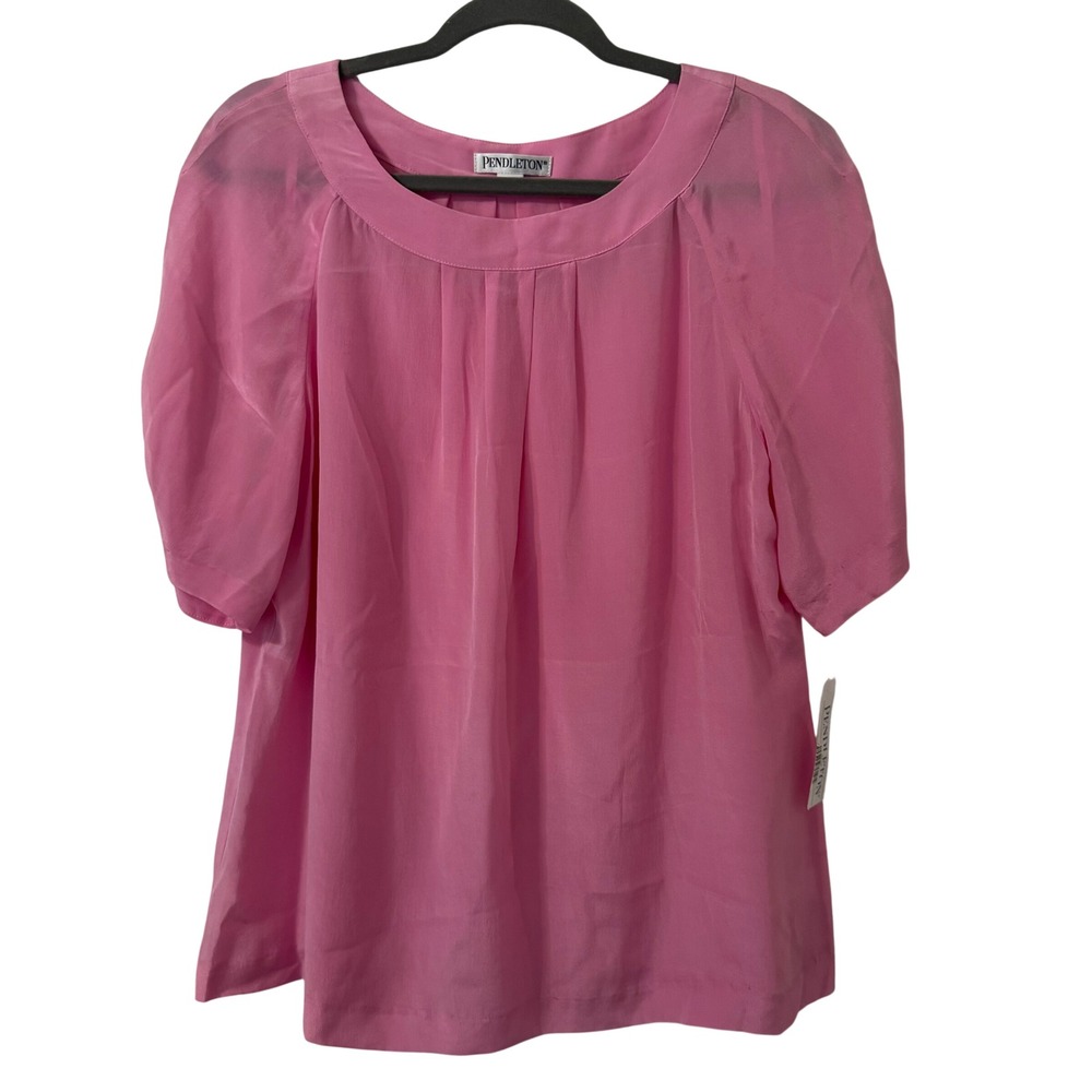 Pendleton Top Womens Sz 18 Pink 100% Silk Pleated Scoop Neck NWT Classic Career